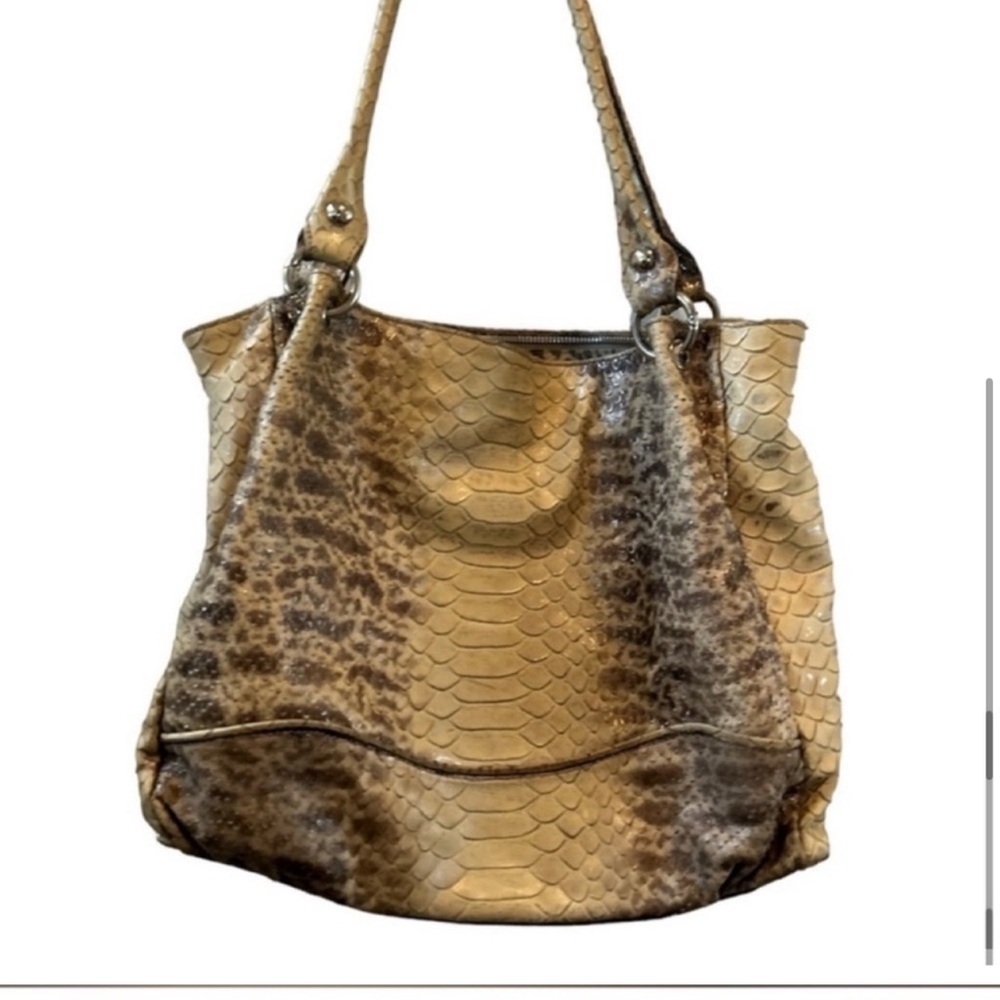 Cavalcanti Women's Brown Leather Tote Bag Reptile Embossing Casual - Picture 11 of 15